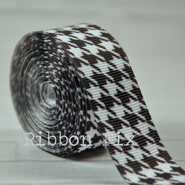 5/8" Black & White Houndstooth Print Grosgrain Ribbon - Alabama - Football - Wedding Bows - Baby Shower - Dog Collar - Gift Wrap - Checker