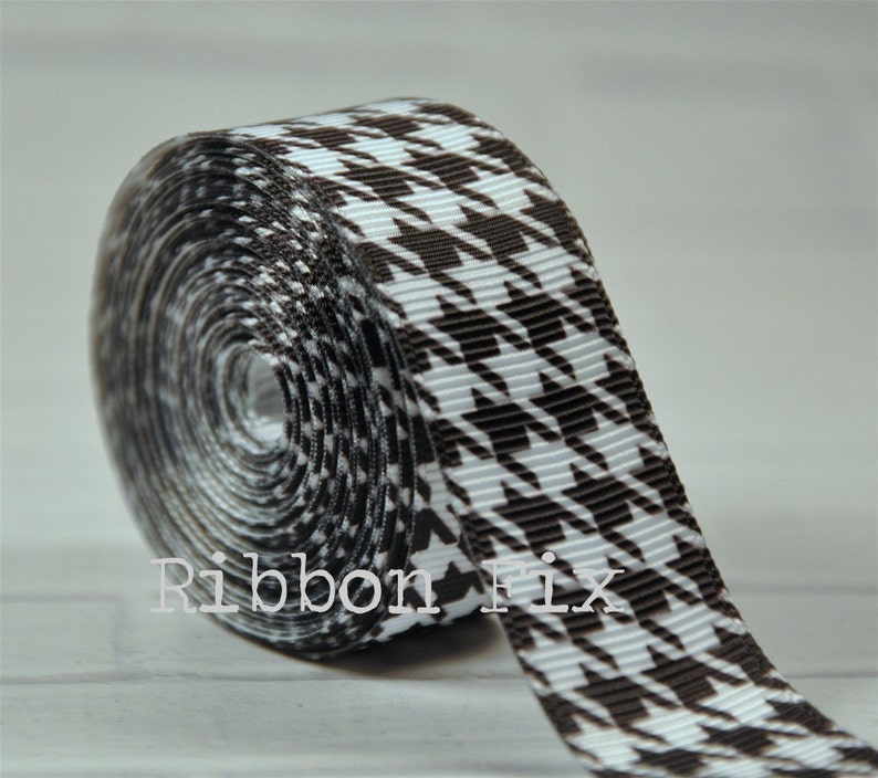 5/8 Black & White Houndstooth Print Grosgrain Ribbon Alabama Football Wedding Bows Baby Shower Dog Collar Gift Wrap Checker image 1