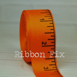 7/8&quot; Orange Ruler Print Grosgrain Ribbon - Fall School - Teacher Gift Wrap - Sewing Trim - Baby Shower - Measuring Tape - Dog Collar Leash