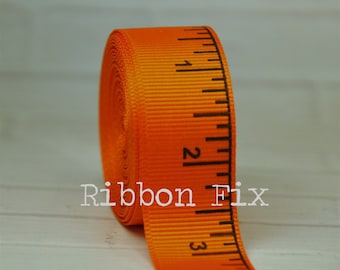 7/8" Orange Ruler Print Grosgrain Ribbon - Fall School - Teacher Gift Wrap - Sewing Trim - Baby Shower - Measuring Tape - Dog Collar Leash