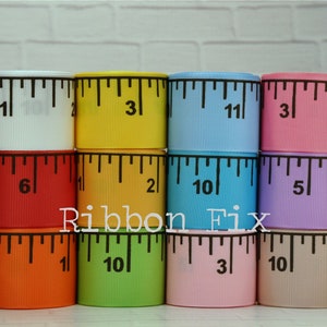 1.5" Ruler Print Grosgrain Ribbon - Fall School Bow - Teacher Gift - Measuring Tape - Red Pink Yellow Green Blue Orange Purple White Black