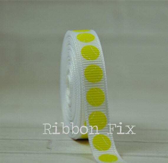 3/8" Tennis Ball Print Grosgrain Ribbon - Rackets - Balls - Court Shoes -  Net - Love - Backhand - Deuce - Serve - Dog Collar Leash - Sports