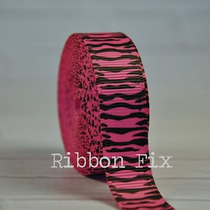 5/8&quot; Hot Pink & Black Zebra Print Grosgrain Ribbon - Zoo Animal Stripe - US Designer - Wedding Bows - Baby Shower - Dog Collar Leash DIY