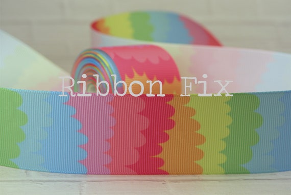 Pastel Rainbow stripes Ribbon on 1.5 white grosgrain