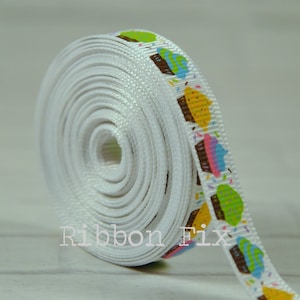 3/8&quot; Cupcake Grosgrain Ribbon - US Designer Print - Birthday Party - Dessert Cake - Baby Shower - Bakery Ties - Dog Collar Leash - Gift Wrap