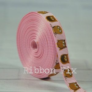 100 yard roll 3/8&quot; Baby Pink Owl Grosgrain Ribbon - US Designer Print - Hoot - Bird - Wedding - Baby Shower - Barn Owls - Dog Collar Leash
