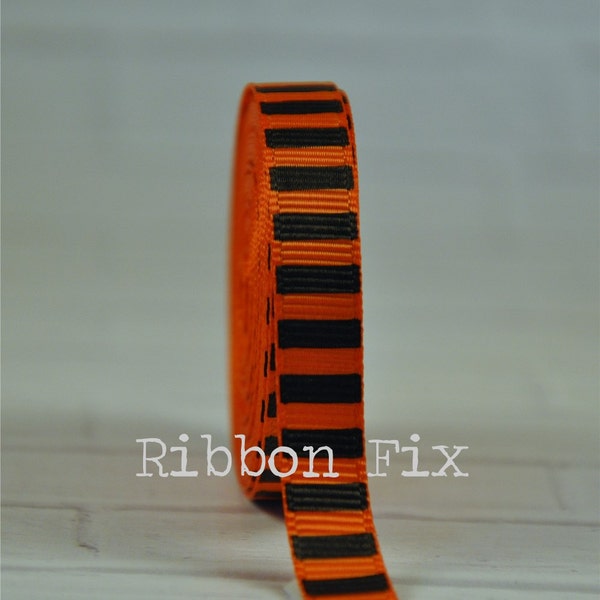 3/8" Orange & Black Vertical Stripe Print Grosgrain Ribbon - Halloween Pumpkins - College Football - Tiger Bows - Trick or Treat - Witches