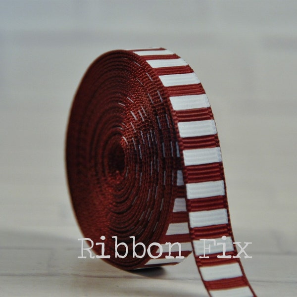 3/8" Burgundy & White Vertical Stripe Grosgrain Ribbon - US Designer Stripes Print - Baby Shower - Wedding Party - Football - Dog Collar