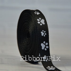 3/8&quot; 5/8&quot; 7/8&quot; Black & White Paw Print Grosgrain Ribbon - US Designer Paws - Baby Shower - Wedding - Dog Collar Leash Bow - Grooming Bows
