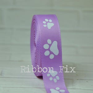 5/8&quot; or 7/8&quot; Orchid & White Paw Print Grosgrain Ribbon - US Designer Paws - Baby Gift - Wedding - Dog Collar Leash Bow - Grooming Bows Gift