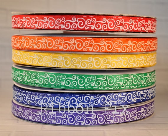 Rainbow Stripe Ribbon in primary colors on 7/8 white grosgrain