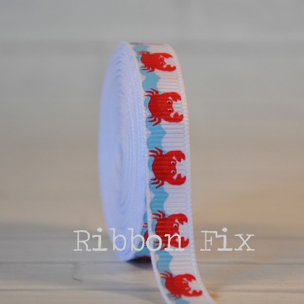 3/8" Crabs Print Grosgrain Ribbon - Crab Fishing - Dolphin - Claws - Lobster Traps - Korkers - Baby Shower - Ocean Beach - Dog Collar Leash