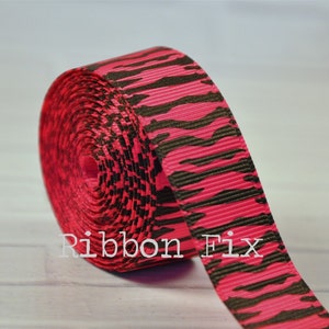 7/8&quot; Shocking Pink Zebra Stripes Grosgrain Ribbon - US Designer - Animal Print - Craft - Wedding - Baby Shower - Zoo Bows - Dog Collar Leash