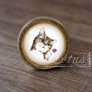 Cat-Glass Cabochon Bronze Cabinet Dresser Knobs pull / Dresser Knobs Cabinet Pull handles /Cabinet Knobs / Furniture Hardware