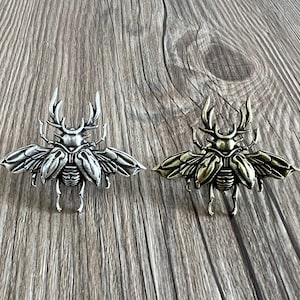 Puede incluir: Dos broches de escarabajo, uno de plata y otro de oro, con alas y antenas. Los broches son detallados y tienen un estilo vintage.