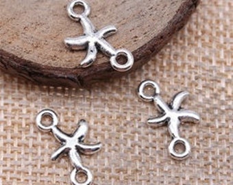 20 PCS 10x16mm Silver Starfish Charm Ornament Accessories Bracelet Charm Pendant Jewelry Making DIY Handmade Craft Base Material PJ068