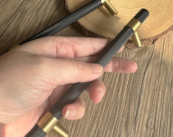 Tirador moderno y sencillo de latón negro moleteado para tocador, tirador para armario, tirador para tocador, CP-1099