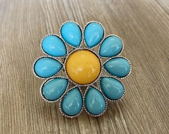 Perillas de cajón con diseño de flor turquesa plateada retro / Gabinete de flores / Decoración gótica del hogar / Perillas de cajón con forma de flor / Herrajes para muebles, Z-501