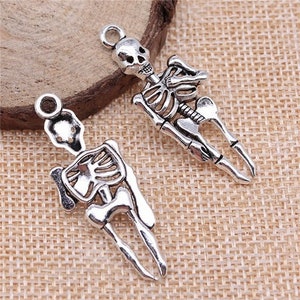 10 PCS  38x7mm  2Color Skeleton Charm Ornament Accessories Bracelet Charm Pendant Jewelry Making DIY Handmade Craft Base Material PJ201