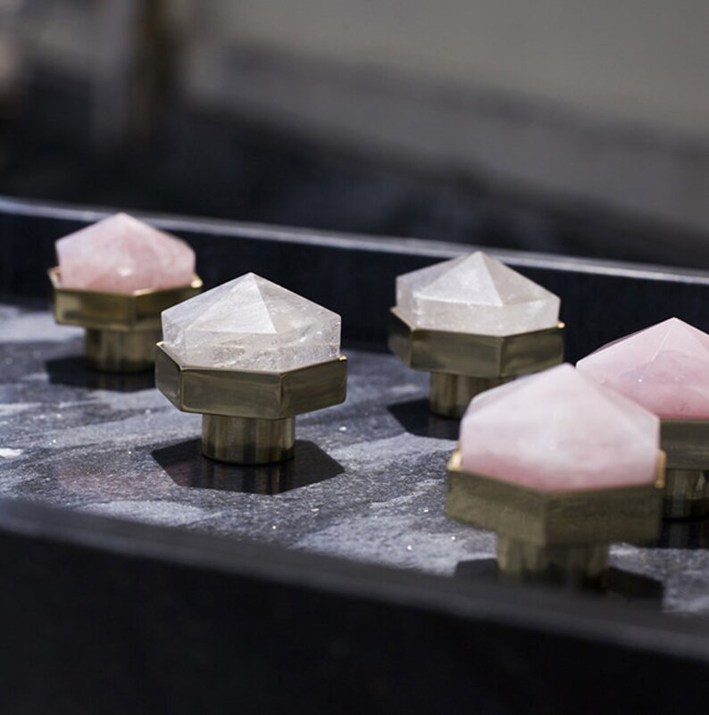 Natural Crystal Hexagon Brass Door Knobs for Wardrobe Etsy