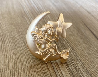Perillas de cajón con diseño de ángel lunar dorado mate / Gabinete con ángel lunar / Decoración gótica para el hogar / Perillas de cajón con forma de animal / Herrajes para muebles, Z-525