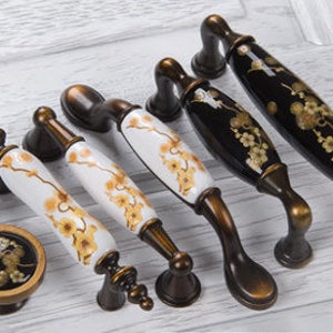 Embossed Flower Ceramics  Handle Dresser Cabinet Pulls Knob / Vintage Handle Door Pull Dresser Knob Furniture Hardware