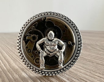 Pomelli per cassetti in ottone con lottatori di sumo / Pomelli per mobili con lottatori di sumo / Arredamento gotico per la casa / Pomelli sagomati per cassetti / Ferramenta per mobili, Z-1082