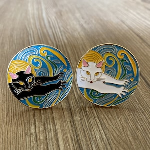Enamel Black and White Cat drawer knobs / Oil Painting cabinet / Gothic Home Decor / Furniture Hardware,Z-503
