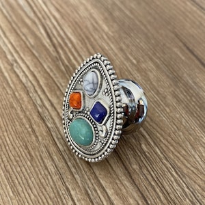 Colour Turquoise Stone Drawer Knobs Retro Silver Cabinet Knobs With