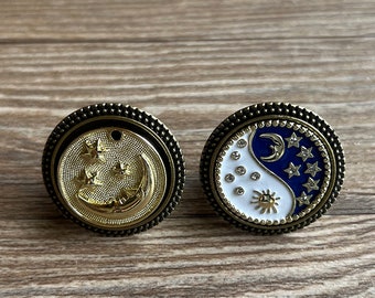 Emaille Sun and Moon ladeknoppen / Sterrenhemelkast / Gothic woondecoratie / Meubelbeslag, Z-938