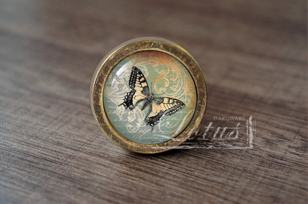 LIFKICH 6 Stück Vintage Schmetterlings Knöpfe - Retro Möbelgriffe Für Schränke