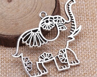 2PCS 47x42mm Silver Elephant Charm Ornament Accessories Bracelet Charm Pendant Jewelry Making DIY Handmade Craft Base Material PJ173