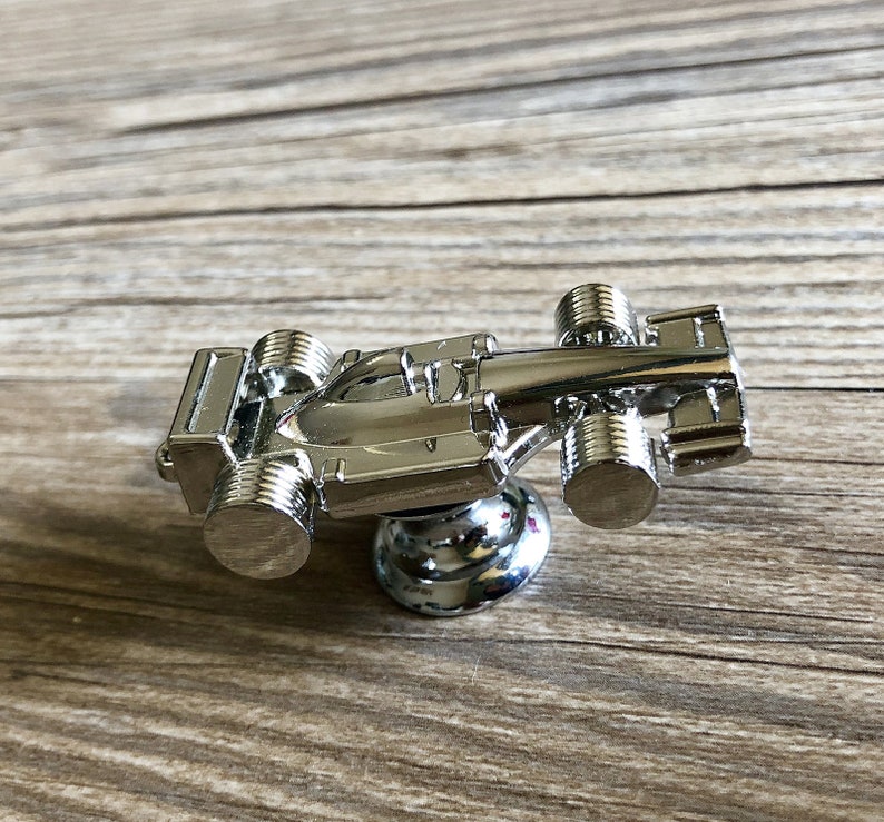 Silver Mini Formula 1 racing car Drawer knobs / Furniture Knobs Silver with Rope Pattern Drawer Knobs for Child , Z-302 image 3