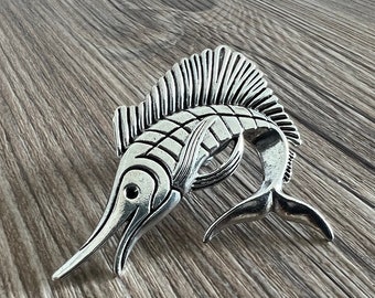 Silver Swordfish Drawer knobs / Swordfish Cabinet Dresser Knobs/Fish Furniture knobs in Titanium Steel , Z-1069