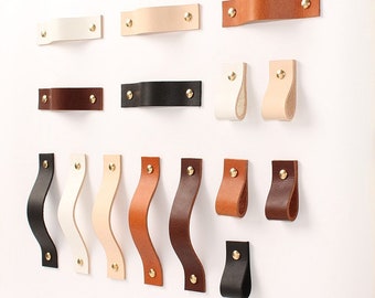 8"6.7"5.4"Vegetable Tanned Leather Door Handles For Cabinet Wardrobe Cupboard Drawer Pull Furniture Hardware Kitchen Accessories