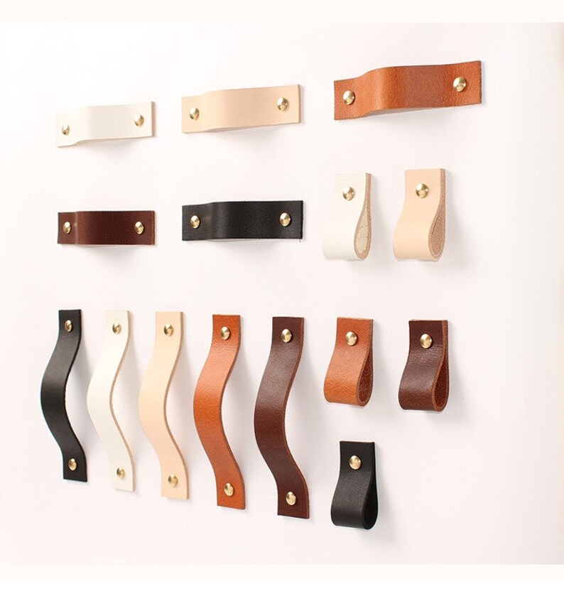 8'6.7'5.4'Vegetable Tanned Leather Door Handles For Cabinet Wardrobe Cupboard Drawer Pull Furniture Hardware Kitchen Accessories 