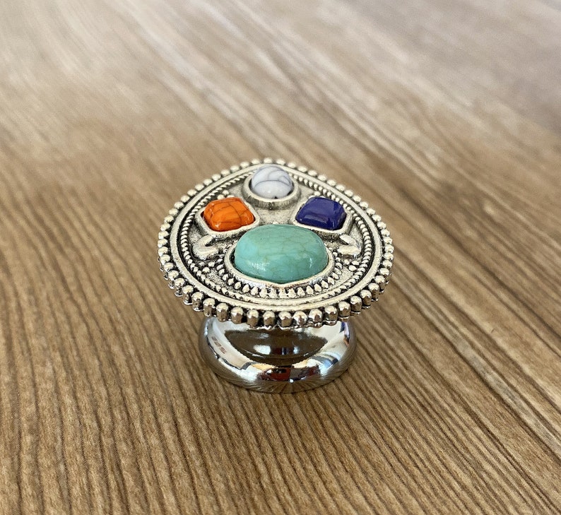 Farbe Türkis Stein Schubladenknöpfe Retro Silber | Etsy