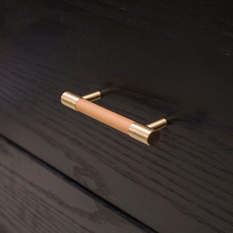 Full Grain Leather Brass Door Knobs for Wardrobe Etsy Canada