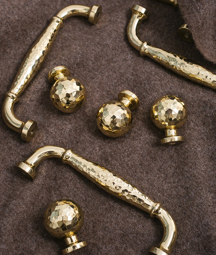 Hammered Brass Solid Handmade Drawer Knobs Pulls Handles/dresser Knobs ...