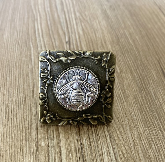 Bronze Retro Honeybee Drawer Knobs - Brass Cabinet Knobs with Silver Honeybee  - Large Drawer Knobs Bohemian Style ,Z-648