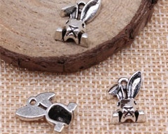 10 pz 13mm argento coniglio fascino ornamento accessori braccialetto ciondolo fascino creazione di gioielli fai da te fatti a mano materiale di base PJ124