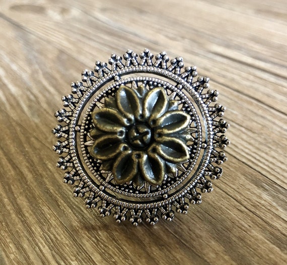 Bronze Retro Flower Drawer Knobs Brass Knobs with Etsy
