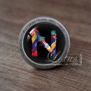 Letter-&quot;N&quot;-Glass Cabochon Vintage Silver  Cabinet Dresser Knobs pull / Dresser Knobs Cabinet Pull handles / Furniture Hardware