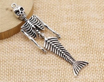 2PCS 18x74mm Silver Skeleton Charm Ornament Accessories Bracelet Charm Pendant Jewelry Making DIY Handmade Craft Base Material PJ207