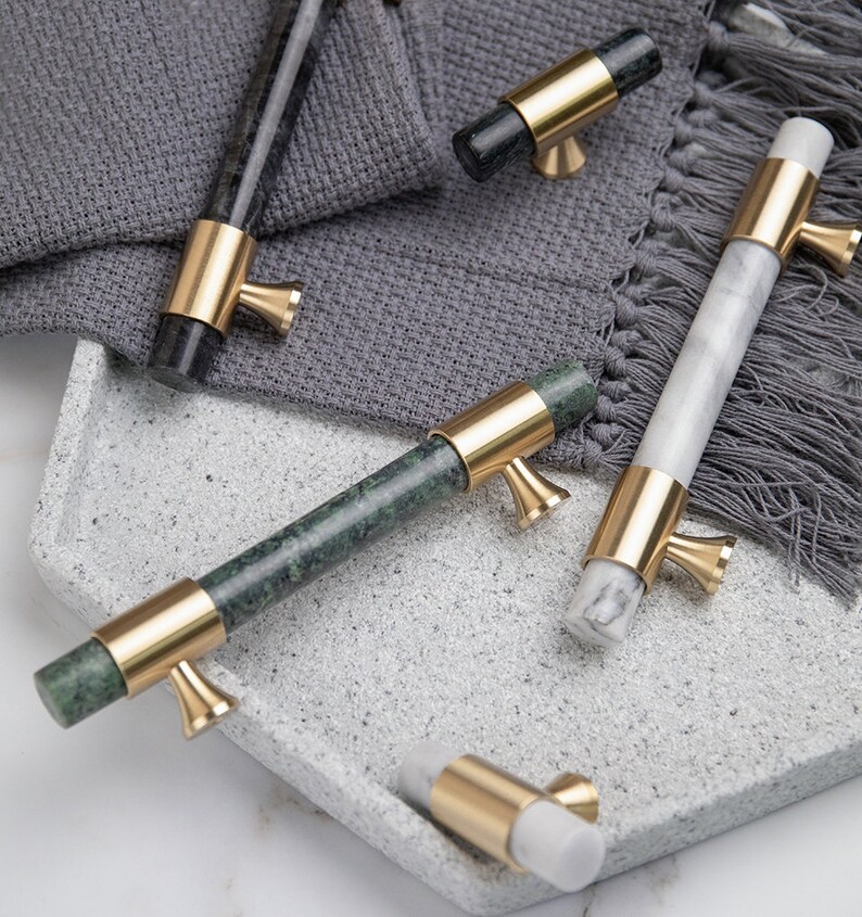 3 Color Natural Marble Brass Door Knobs for Wardrobe Etsy
