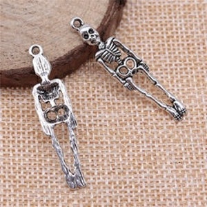 10PCS 38x7mm Silver Skeleton Charm Ornament Accessories Bracelet Charm Pendant Jewelry Making DIY Handmade Craft Base Material PJ217