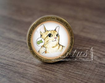 Cat-Glass Cabochon Bronze Cabinet Dresser Knobs pull / Dresser Knobs Cabinet Pull handles /Cabinet Knobs / Furniture Hardware