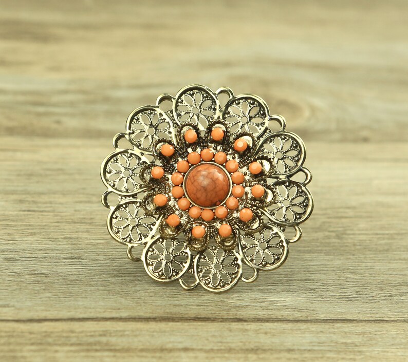 Coral Color Turquoise Stone Drawer Knobs Light Gold Cabinet Etsy