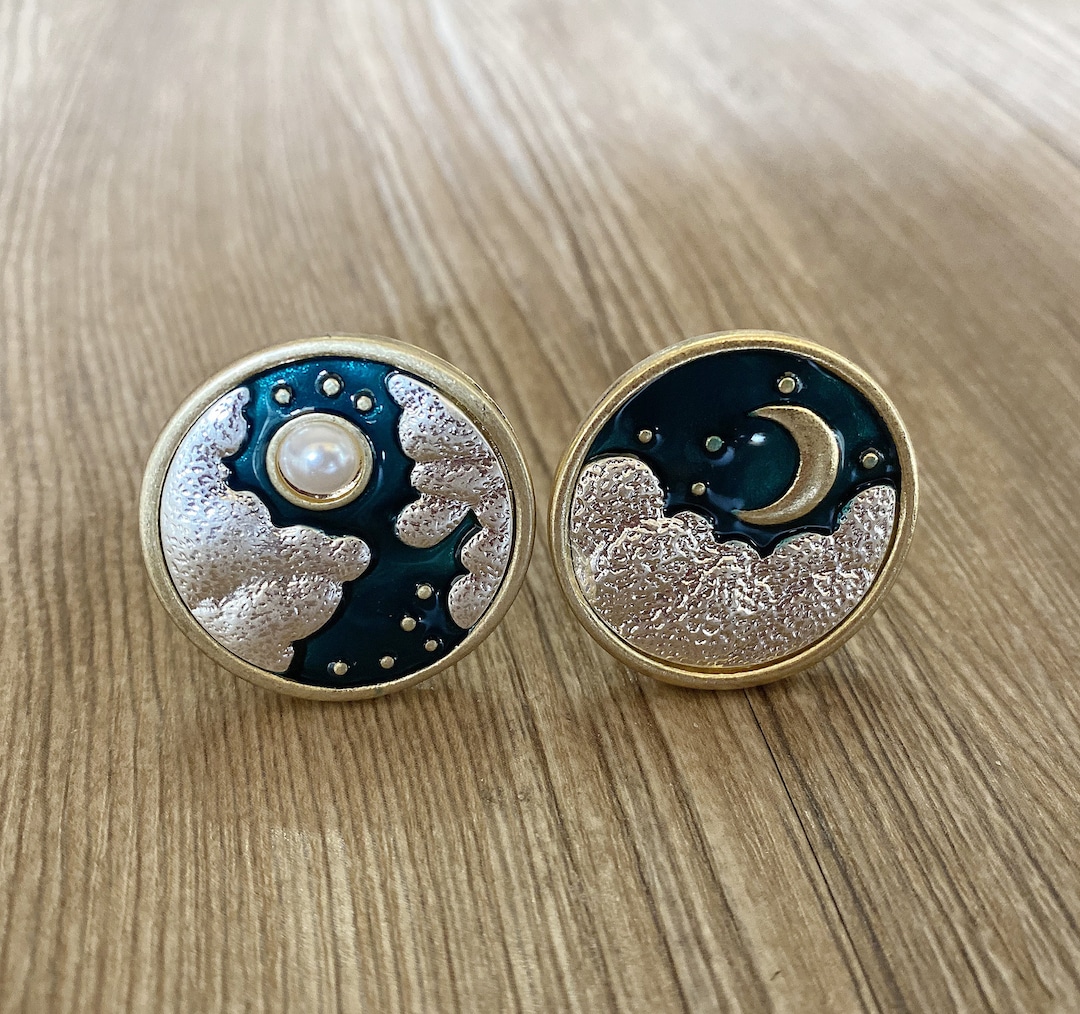 Enamel Sun and Moon Drawer Knobs / Starry Sky / Gothic Home
