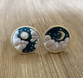 Enamel Sun and Moon drawer knobs / Starry sky cabinet / Gothic Home Decor / Furniture Hardware,Z-502